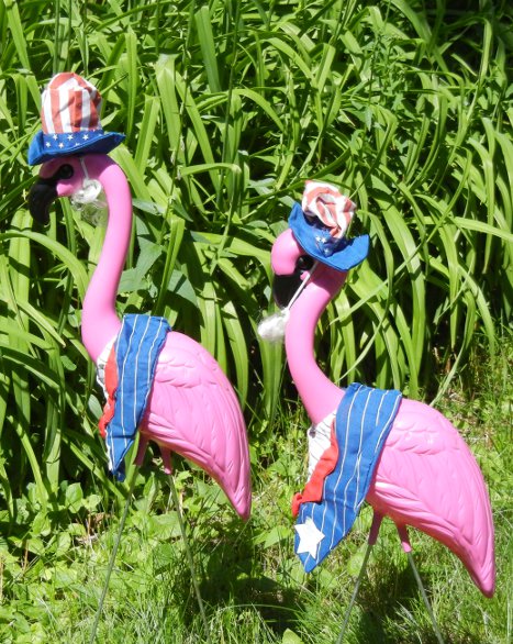 2 HUGE PINK FLAMINGOS with 16 Holiday Clothing Outfits - Combo Pack 1 & 2